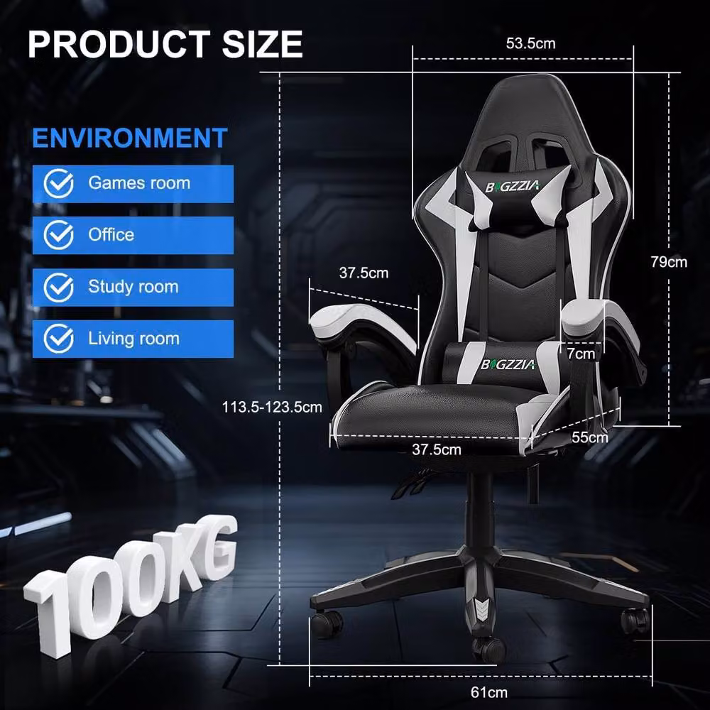 Gartistgo Bluetooth Gaming Chair in Black with Lumbar Support and Headrest – 2