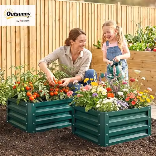 Outsunny Set of 2 Green Steel Raised Garden Beds, W/D/H: 60 x 60 x 30.5 cm – 2