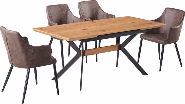 Life Interiors Zarah Blaze LUX Extendable Dining Set with Rectangular Wooden Table and 4 Chairs in Brown
