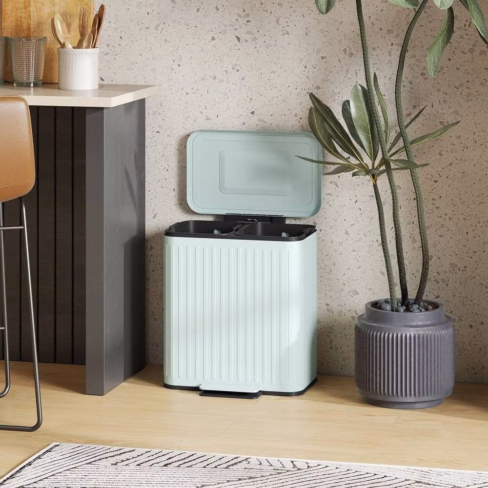 EONLION Green Double Kitchen Bin with Soft-Close Lids and Pedal Operation, 2 x 20L – 3