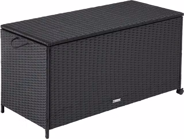 tectake Rattan Storage Box with Wheels in Black