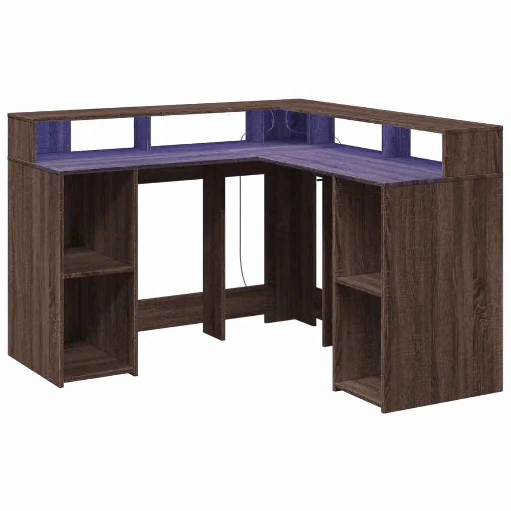 Berkfield Modern Brown Oak Corner Home Office Desk with Dual Pedestal, W/D/H: 130 x 130 x 91 cm – 3