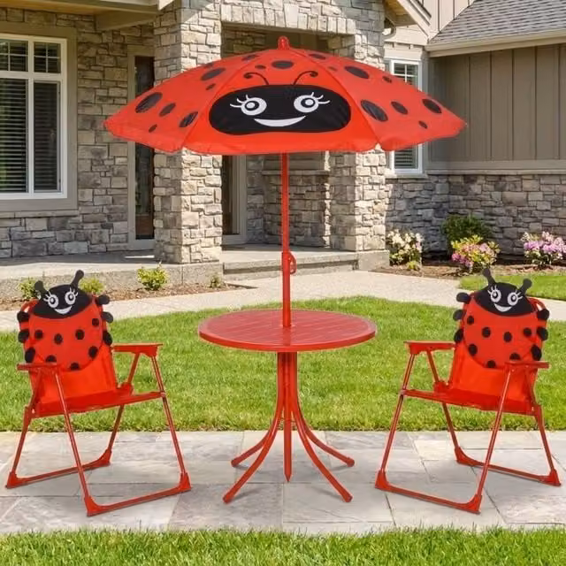 STILVORA Kids Metal Patio Set with Parasol in Red