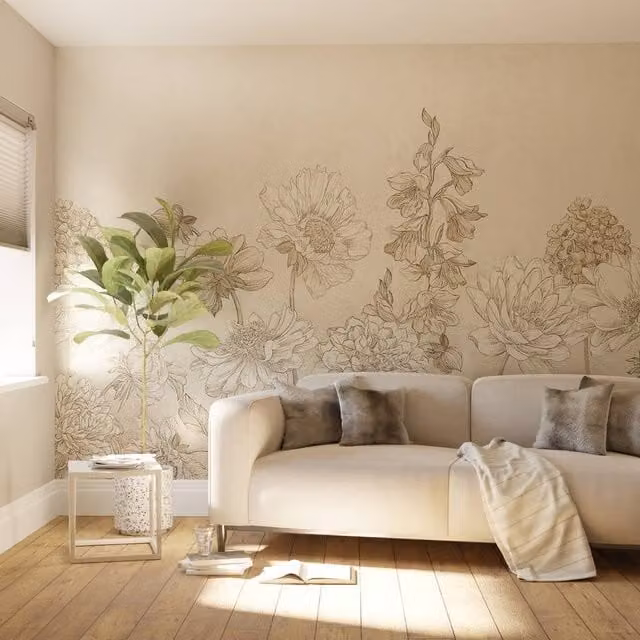 Superfresco Easy Muted Floral Beige Country House Wall Mural, W: 300 cm, H: 280 cm