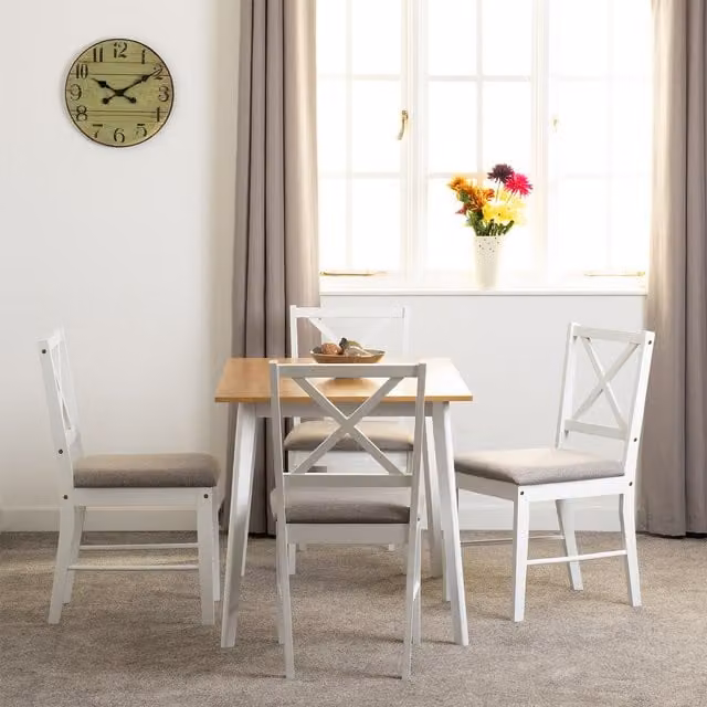 Seconique Balfour 4 Seater Dining Set with Rectangular White and Oak Table and Grey Fabric Chairs
