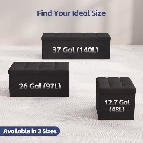 MCC Direct Foldable Upholstered Storage Ottoman Bench in Black, W/D/H: 110 x 36 x 36 cm – 7