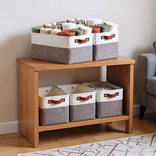 Nordara 4-Pack Foldable Fabric Storage Baskets with Handles, Grey – 1