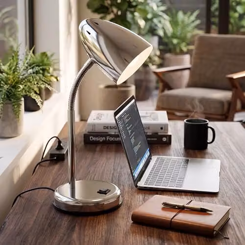Orsina Adjustable Chrome Desk Lamp in Silver for Reading and Task Lighting – 3