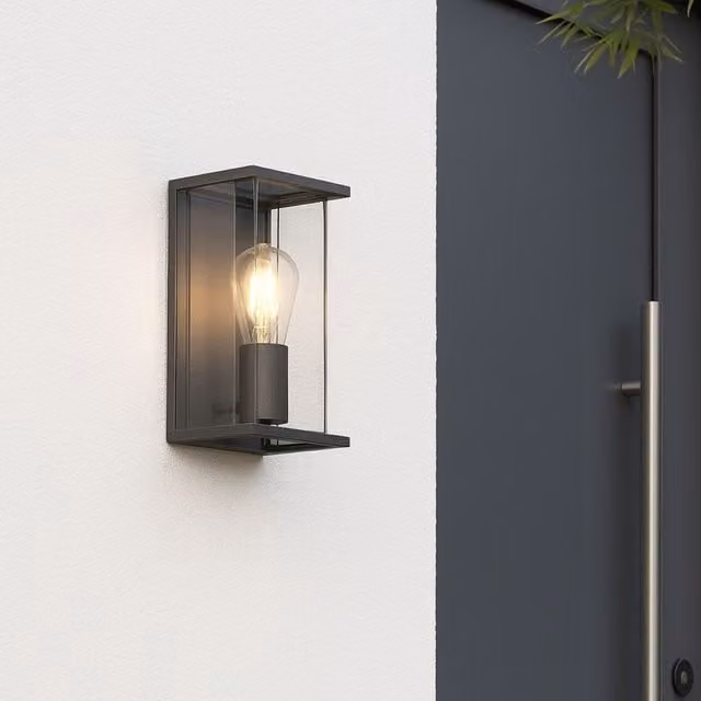 CGC Lighting Adriana Anthracite Grey Outdoor Wall Lantern with Transparent Glass Diffuser IP54 E27 – 1