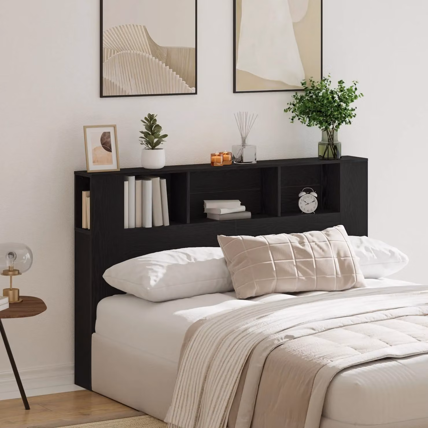 Berkfield Home Black Oak Headboard Cabinet with Integrated Shelf, W: 160 cm, D: 19 cm, H: 104.5 cm – 2