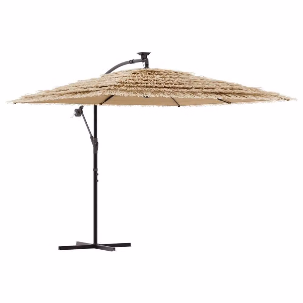 Berkfield Home Garden Parasol with LEDs and Steel Pole, Brown, W/D/H: 246 x 246 x 230 cm – 2