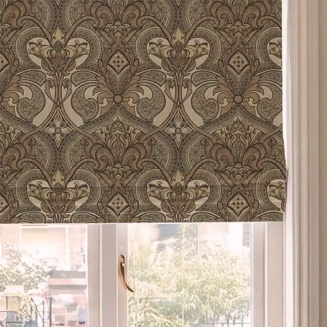 HOUSE Llewelyn-Bowen Gwendoline Aurelia Made To Measure Roman Blind in Beige and Brown Damask Blackout Fabric