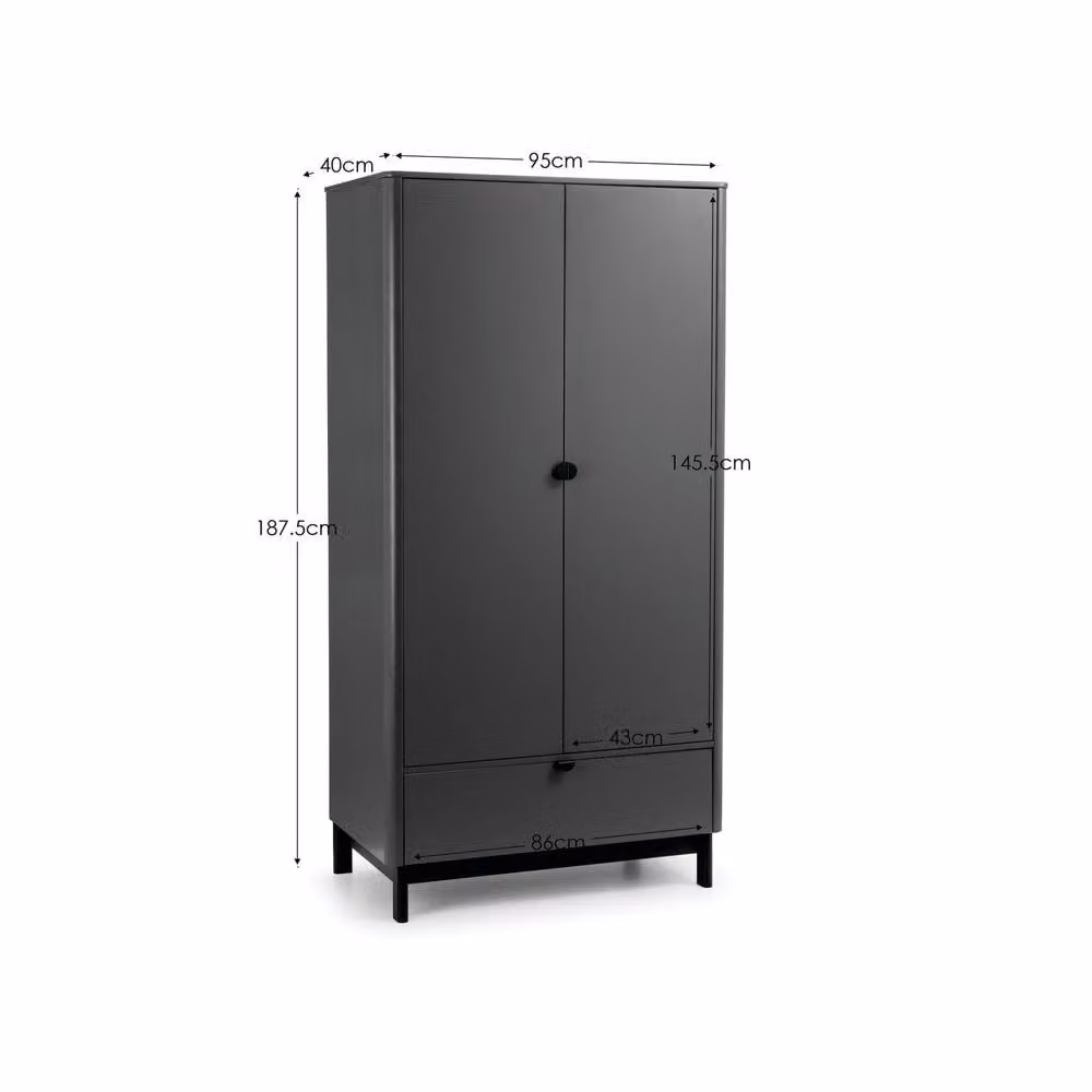 Cheshire Nova 2 Door and 1 Drawer Wardrobe in Storm Grey and Black – 4