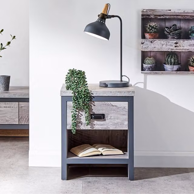 GFW Boston Grey Wood Effect Industrial Lamp Table with 1 Drawer, W/D/H: 39.0 x 43.0 x 52.0 cm – 6