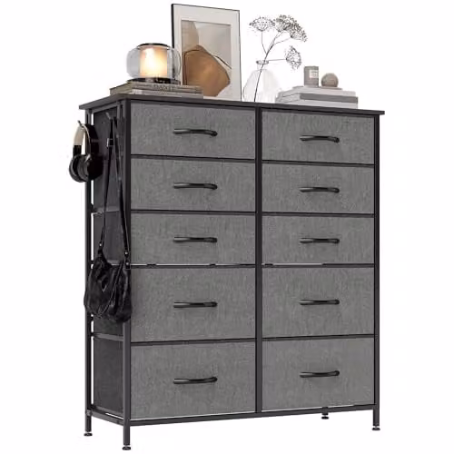 HOMCOM Modern Charcoal Grey Chest of Drawers with 10 Fabric Drawers for your Bedroom, W/D/H: 94.5 x 30 x 86 cm – 1