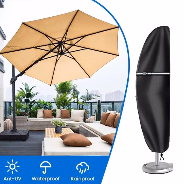 EONLION Waterproof Black Polyester Cantilever Banana Umbrella Parasol Cover, Diameter: 100 cm – 1