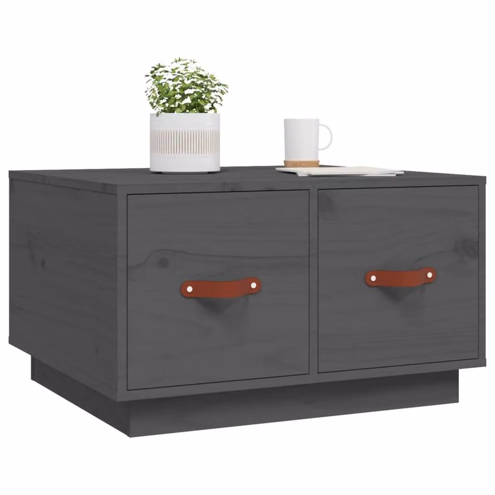 Berkfield Home Grey Rustic Solid Pine Coffee Table W: 60 cm, D: 53 cm, H: 35 cm – 3