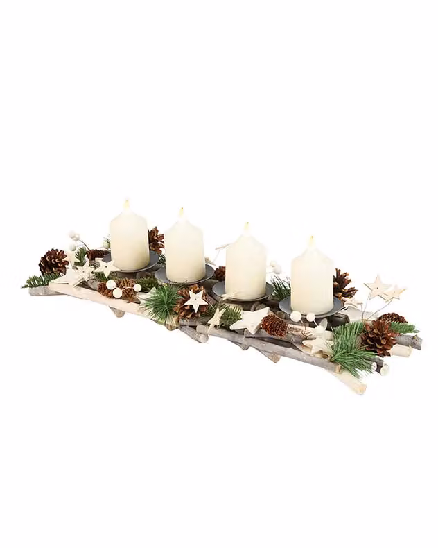 Dibor Scandinavian Style Pine Four Pillar Christmas Tealight Holder Centrepiece in Green – 2