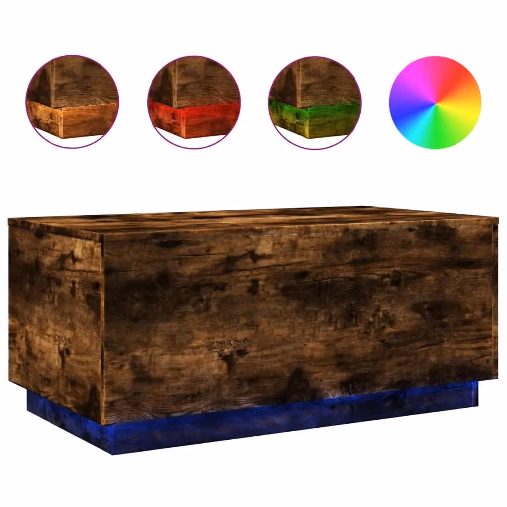 Berkfield Home Modern Rectangular Coffee Table with LED Lights in Smoked Oak Brown, W: 90 cm, D: 50 cm, H: 40 cm – 2