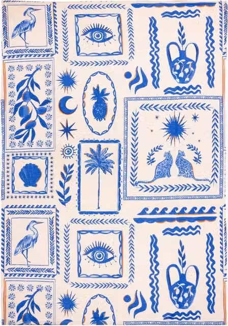 Terrys Frieze Washable Abstract Modern Rectangular Rug, Blue and White, W: 120 cm, L: 170 cm