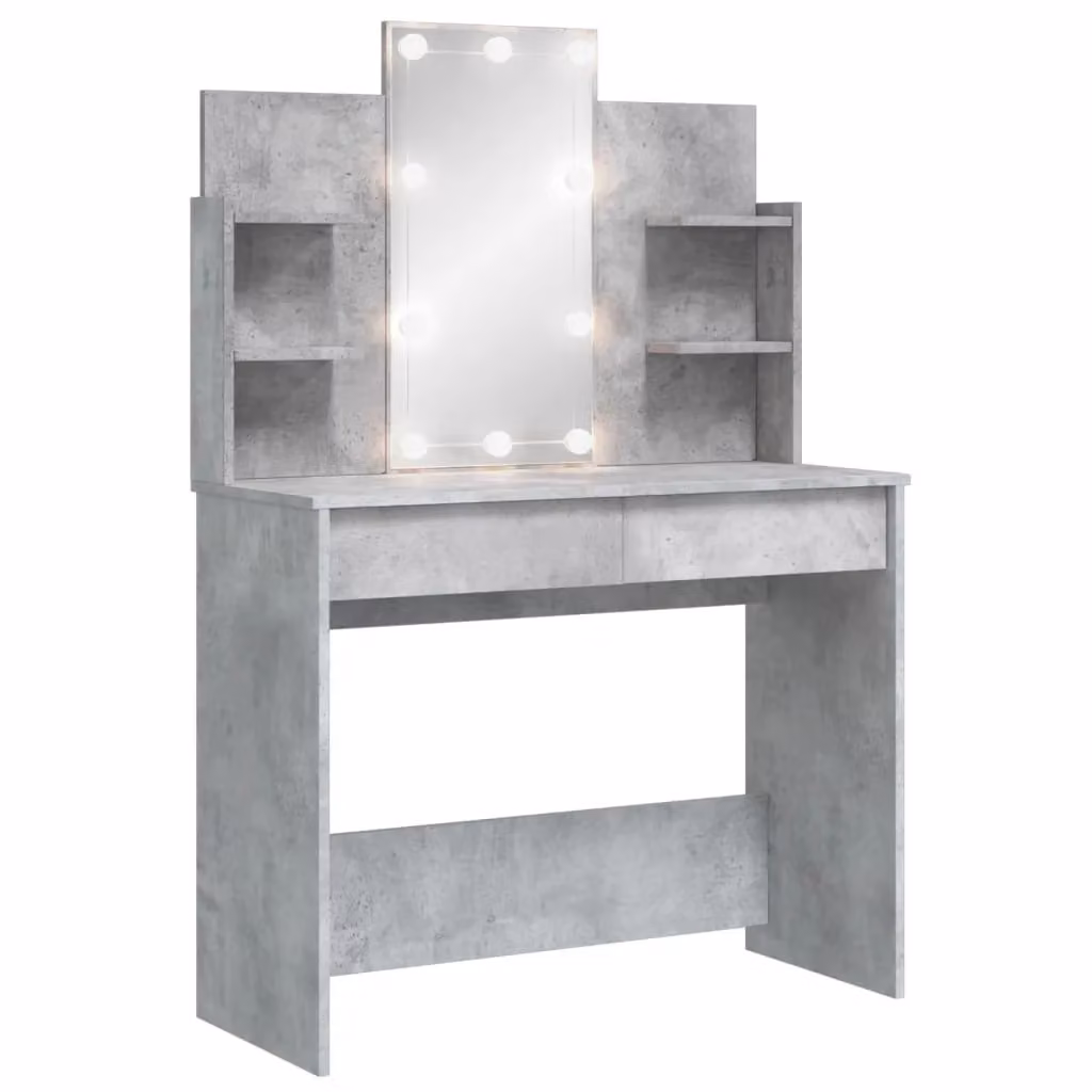 Berkfield Home Dressing Table with Hollywood LED Lights in Concrete Grey, W/D/H: 96 x 40 x 142 cm – 2