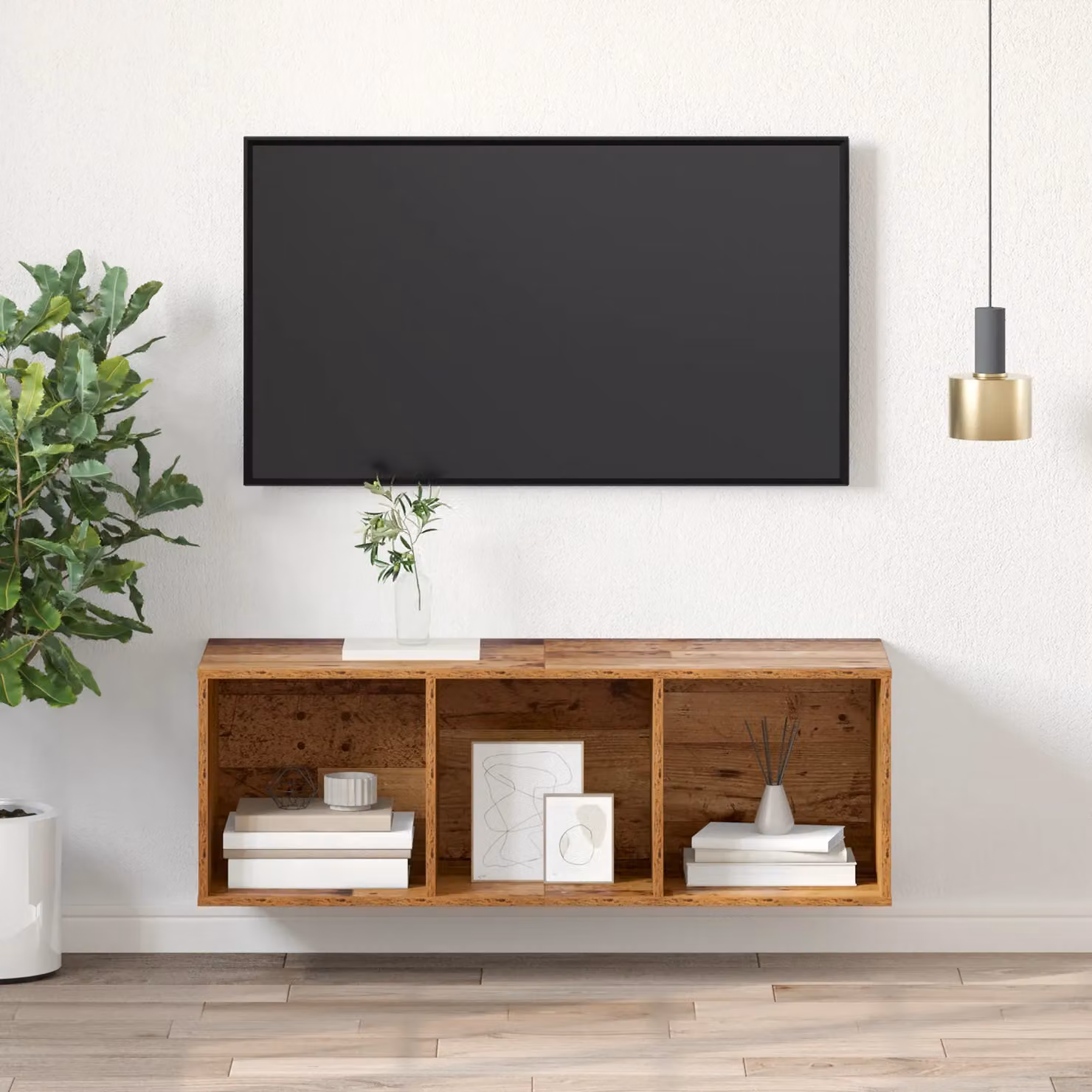 Berkfield Home TV Cabinet with Shelf in Brown Old Wood, W/D/H: 37 x 37 x 107 cm – 3