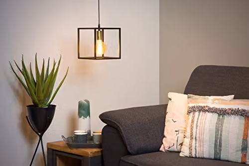Lucide Ruben Black Metal Suspended Pendant Light with Transparent Glass, Height Adjustable, E27, W/D/H: 40 x 22 x 22 cm – 4