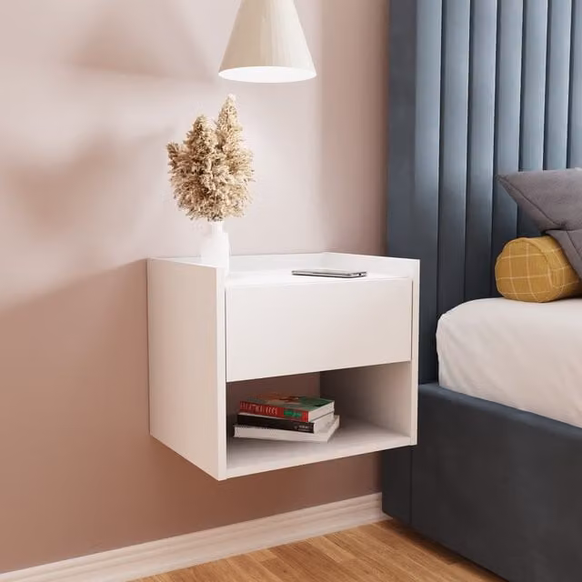 GFW Harmony Wall Mounted Pair of Bedside Tables in White – 1