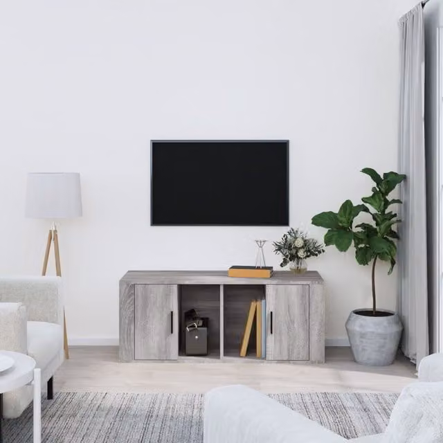 Berkfield Home Modern Grey Sonoma TV Cabinet in Engineered Wood W/D/H: 100 x 35 x 40 cm