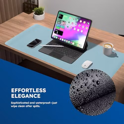 Desiretech Reversible PU Leather Desk Mat, Waterproof Dual-Sided Table Protector in Light Blue and Silver, W: 80 cm, D: 40 cm – 4