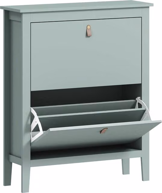 HOMCOM Modern Green Freestanding Shoe Cabinet with Tilting Compartments and Internal Shelves