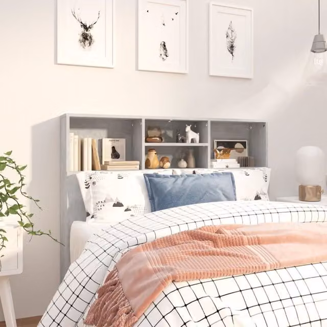 Berkfield Home Modern Headboard Cabinet in Concrete Grey, W/D/H: 120 x 19 x 103.5 cm – 1