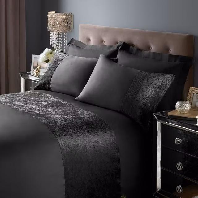 Roseley Black Crushed Velvet Duvet Cover Set with 2 Pillowcases, King Size