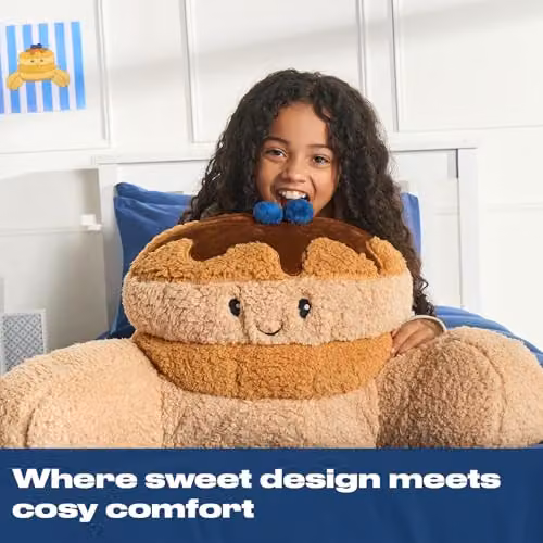 OHS Blueberry Pancake Cuddle Cushion in Brown, Soft Teddy Fleece Reading Pillow, W/D/H: 75 x 36 x 38 cm – 2