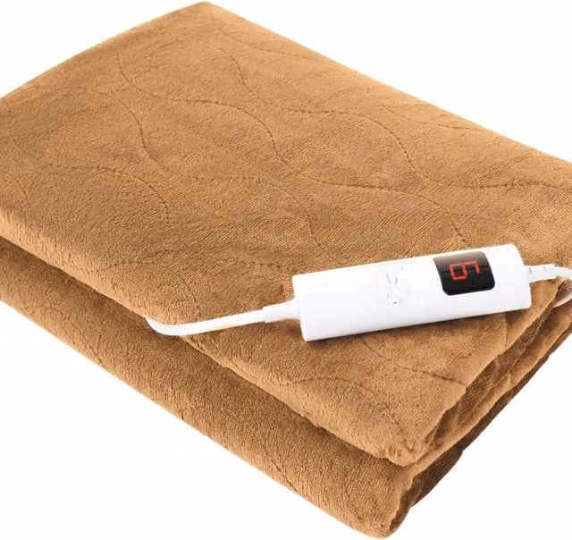 Ezysleep Super Soft Cosy Heated Fleece Throw Blanket with Adjustable Control in Beige and Brown
