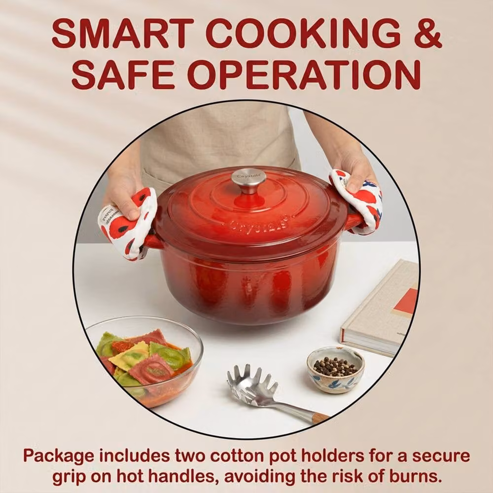 Crystals Red Enamelled Cast Iron Casserole Dish with Lid, 26 cm – 7