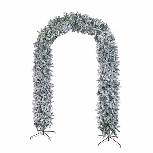 Samuel Alexander 8ft Snow Flocked Christmas Tree Arch in Green and White with 2000 Tips – 2