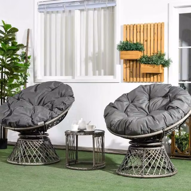 Chilli Seating Three Piece Grey Rattan Garden Moon Chair Set