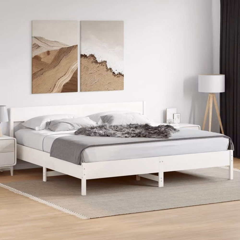 Berkfield Home Super King Solid Wood Pine Bed Frame in White, W/D/H: 180 x 200 x 81 cm – 2