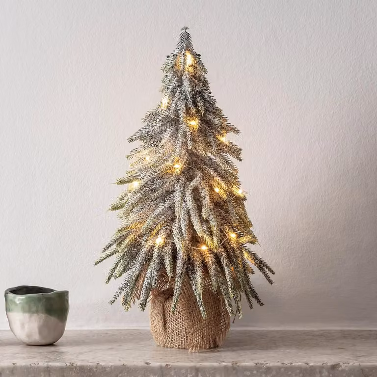 Lights4fun Snowy Mini Christmas Tree Micro Light Bundle with Warm White LED Lights, White, H 35 cm x W 20 cm x D 20 cm