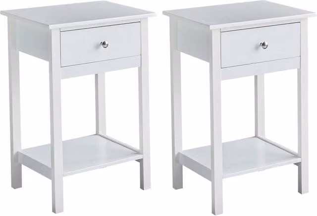 FORGEVIO Modern White Glossy Bedside Tables, Set of 2