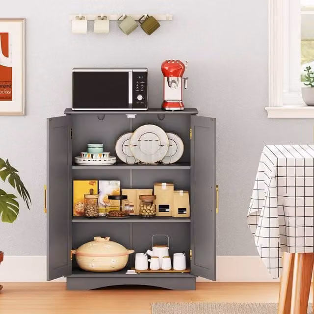 FORGEVIO Modern Freestanding Kitchen and Bathroom Storage Cabinet in Matt Grey with Hinged Doors and Internal Shelves – 1