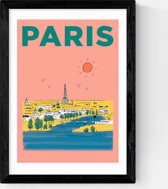 East End Prints Paris France Multicolour Framed Graphic Wall Art in Black