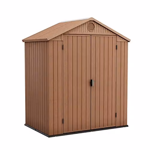 Keter Darwin Outdoor Apex Double Door Garden Storage Shed, Brown Wood Look, W/D/H: 183 x 122 x 221 cm