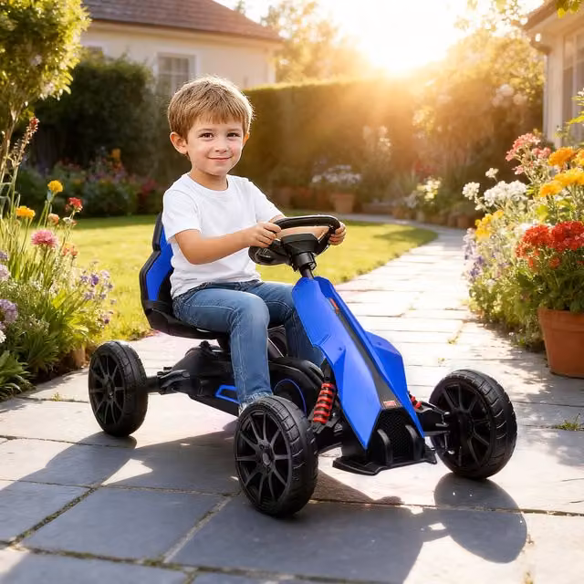 HOMCOM Kids Pedal Go Kart with Adjustable Seat and EVA Foam Wheels, Blue, W/D/H: 100 x 58.5 x 36 cm