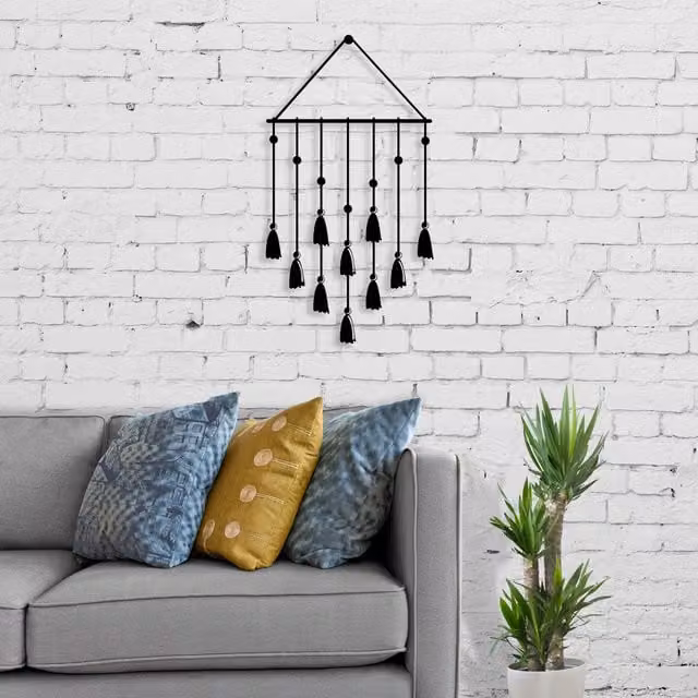 Decortie Tassel Modern Abstract Metal Wall Art, Black, W/H: 60.0 x 32.6 cm