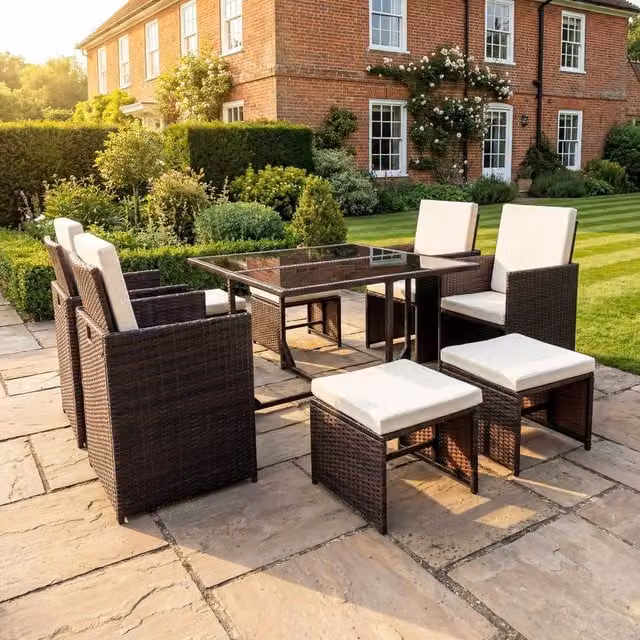 Artemis Home Giulia 9 Piece Brown Rattan and Glass Modern Outdoor Cube Set