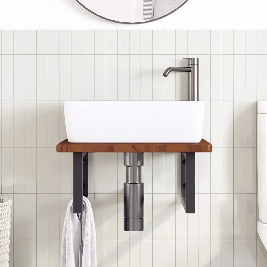 Berkfield Home Wall Mounted Basin Shelf in Brown Oak and Steel – 2