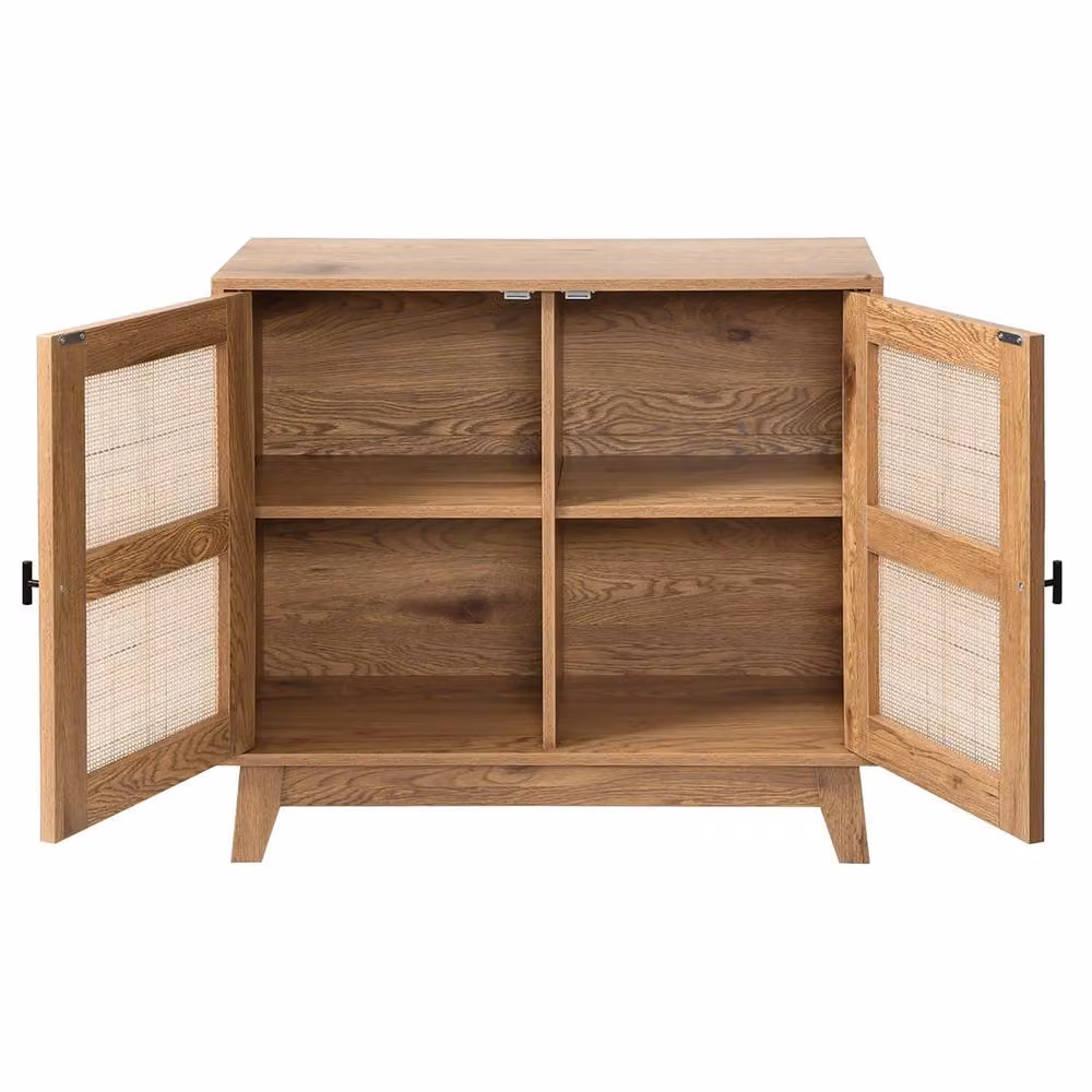 CALICOSY ALIA 2-Door Sideboard with Rattan Caning, Brown, W: 80 cm, D: 35 cm, H: 75 cm – 3