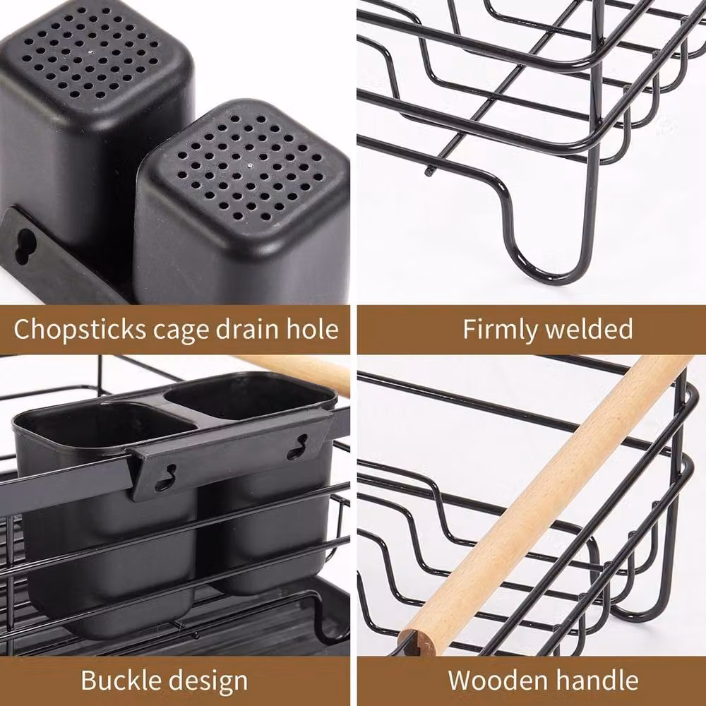 VOGREX Black Metal Dish Drainer with Cutlery Holder and Plate Rack – 5